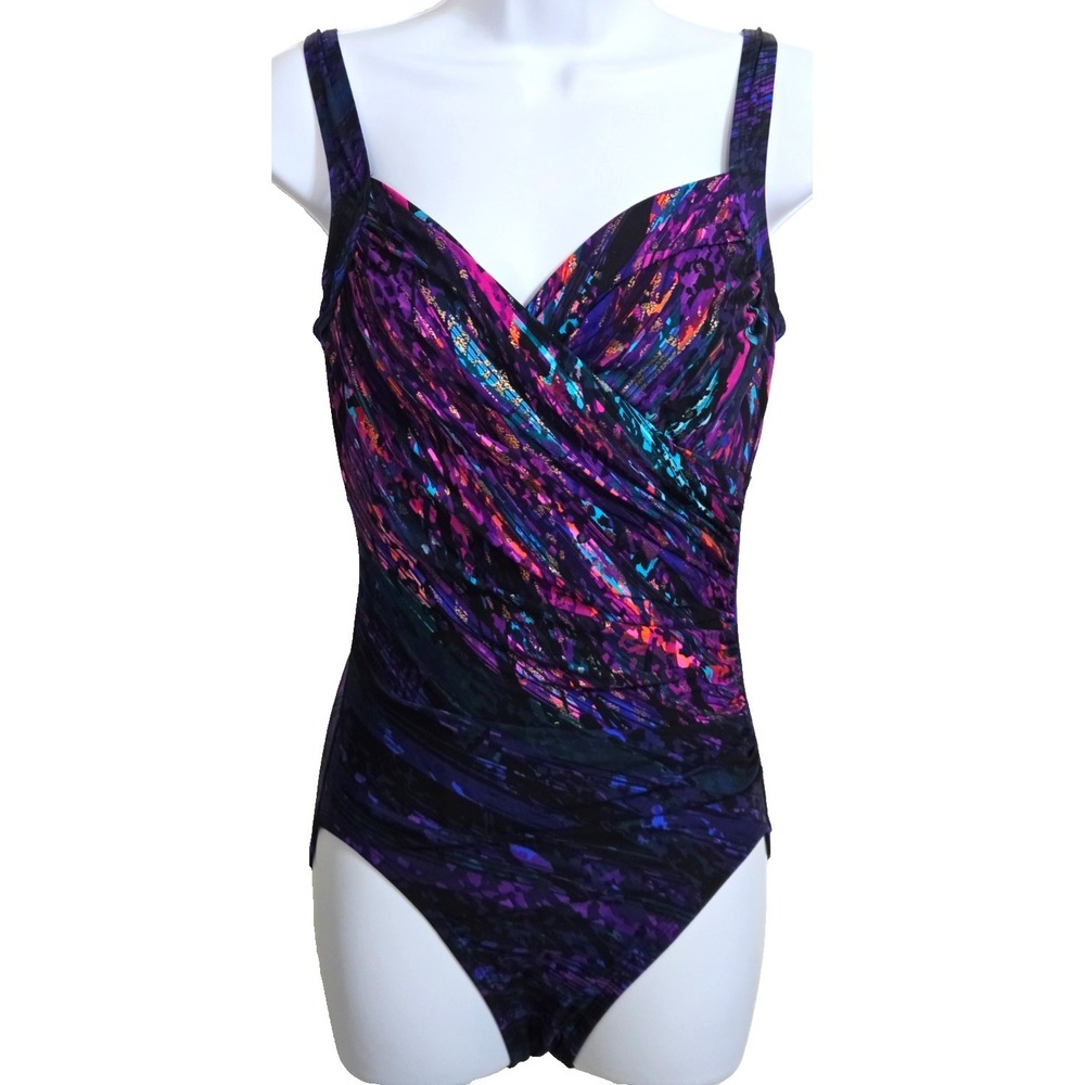 Miraclesuit Sanibel Underwire 1 Pc Swimsuit Womens 10 Purple/Gold/Blue Multi NWT
